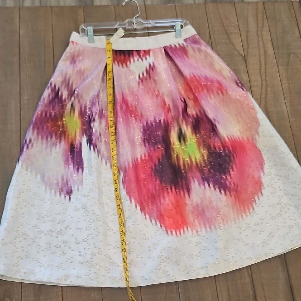 Ted Baker A-Line Pleated Midi Skirt in Pink and Orange